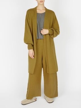 IrelandsEye Raven Jersey Cardigan Sweater in Khaki 100% Fine Merino Wool XL NWOT